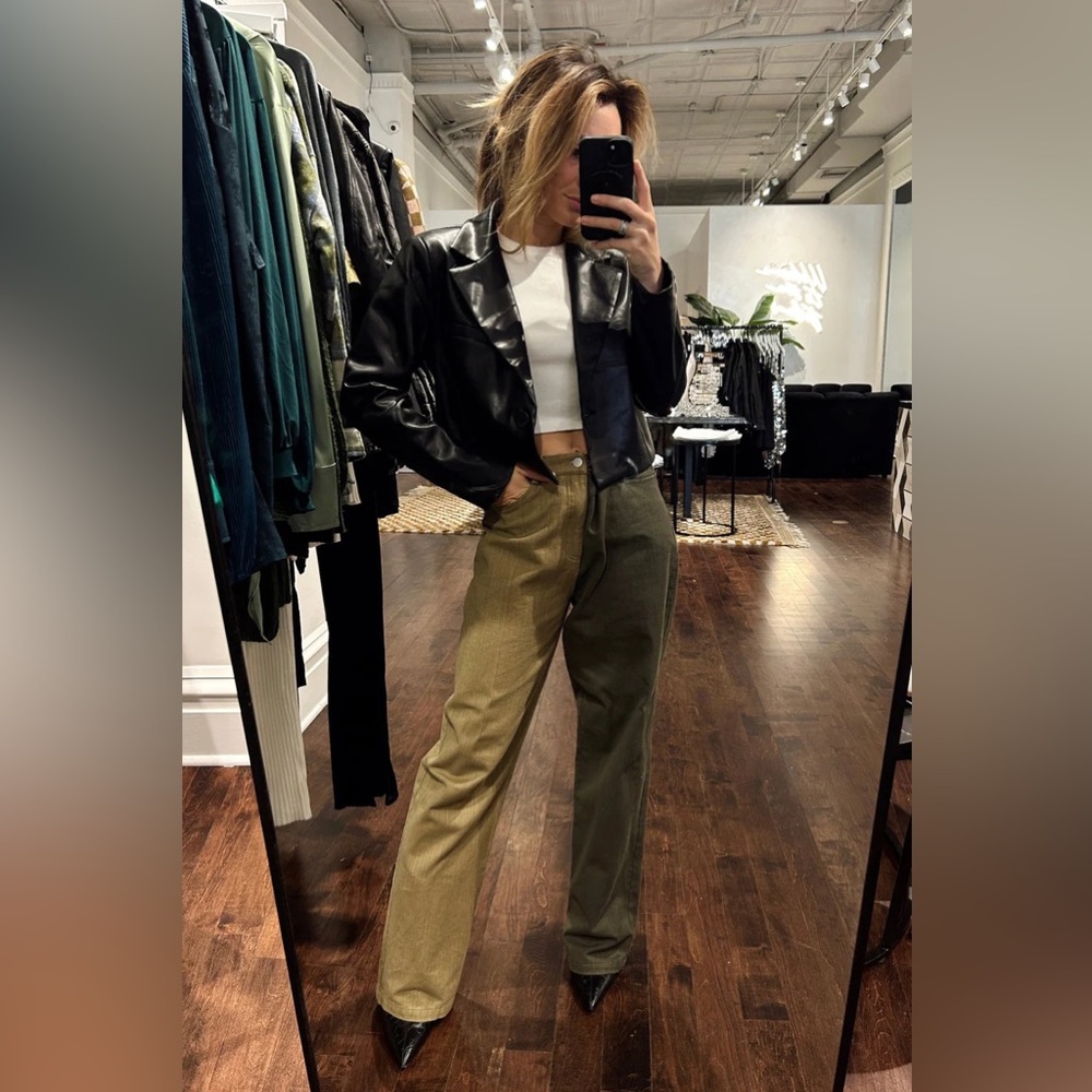 KILEY OLIVE COLORBLOCK TROUSERS - 12th Tribe - Size S